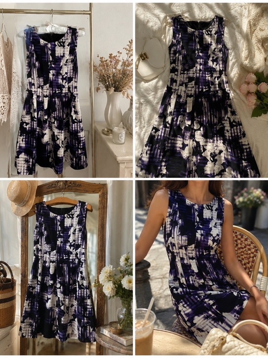 Dresses & Skirts - 💎VINTAGE Sleeveless Pleated Dress Purple Black Floral 💎